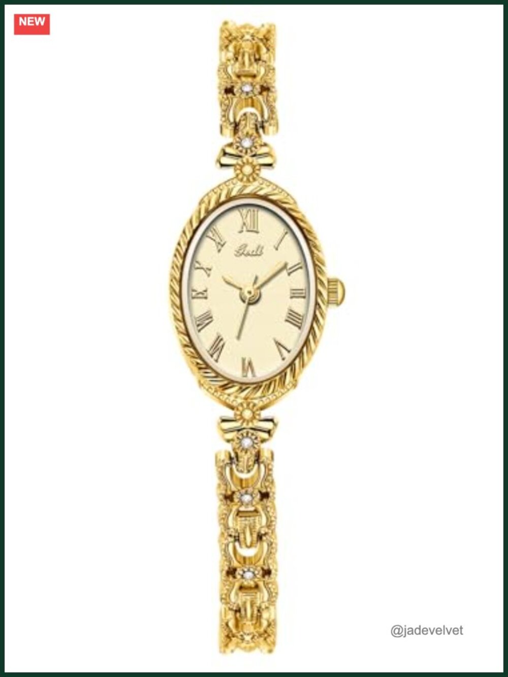 Vintage Gold-Tone Oval Dress Watch Dainty Bracelet Wristwatch
